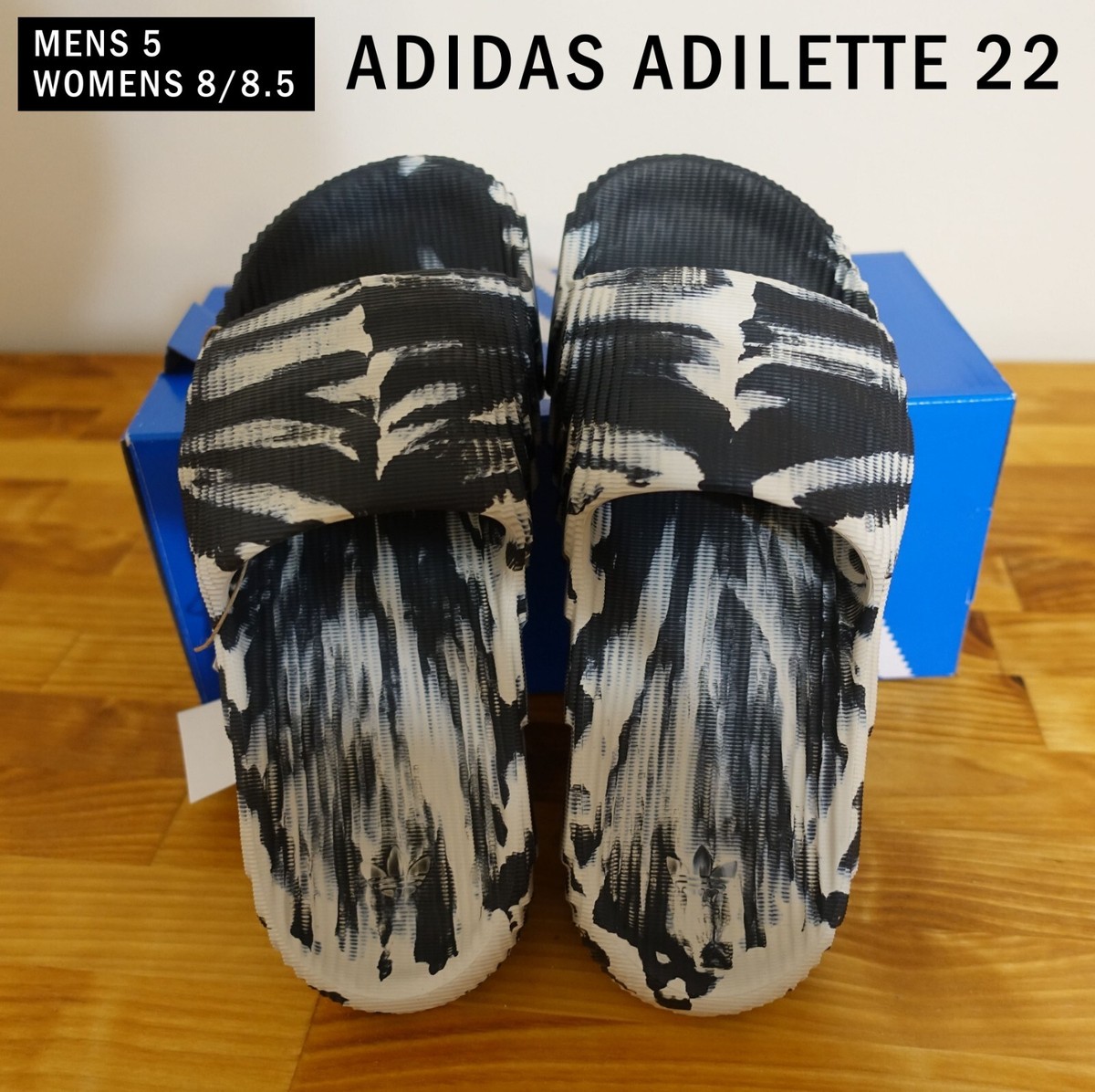 Adidas Adilette 22, Carbon Aluminum/Black and White, Men 5  display picture 2