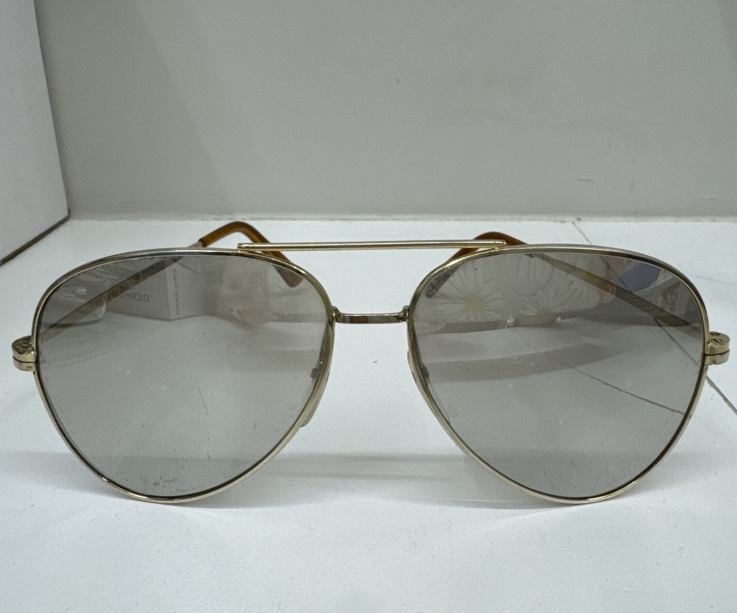 Aviator Sunglasses 90’s Vtg Gorgeous Retro Silver Mirrored Gold Tone-image