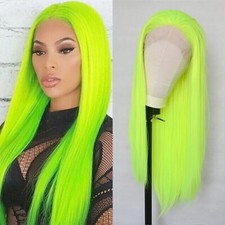 Neon Green Synthetic Lace Frontal Wigs Women Natural Hairline Long Straight Hair