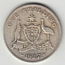 1927 Australia George V   1 One Shilling .925 Silver High Grade KM# 26