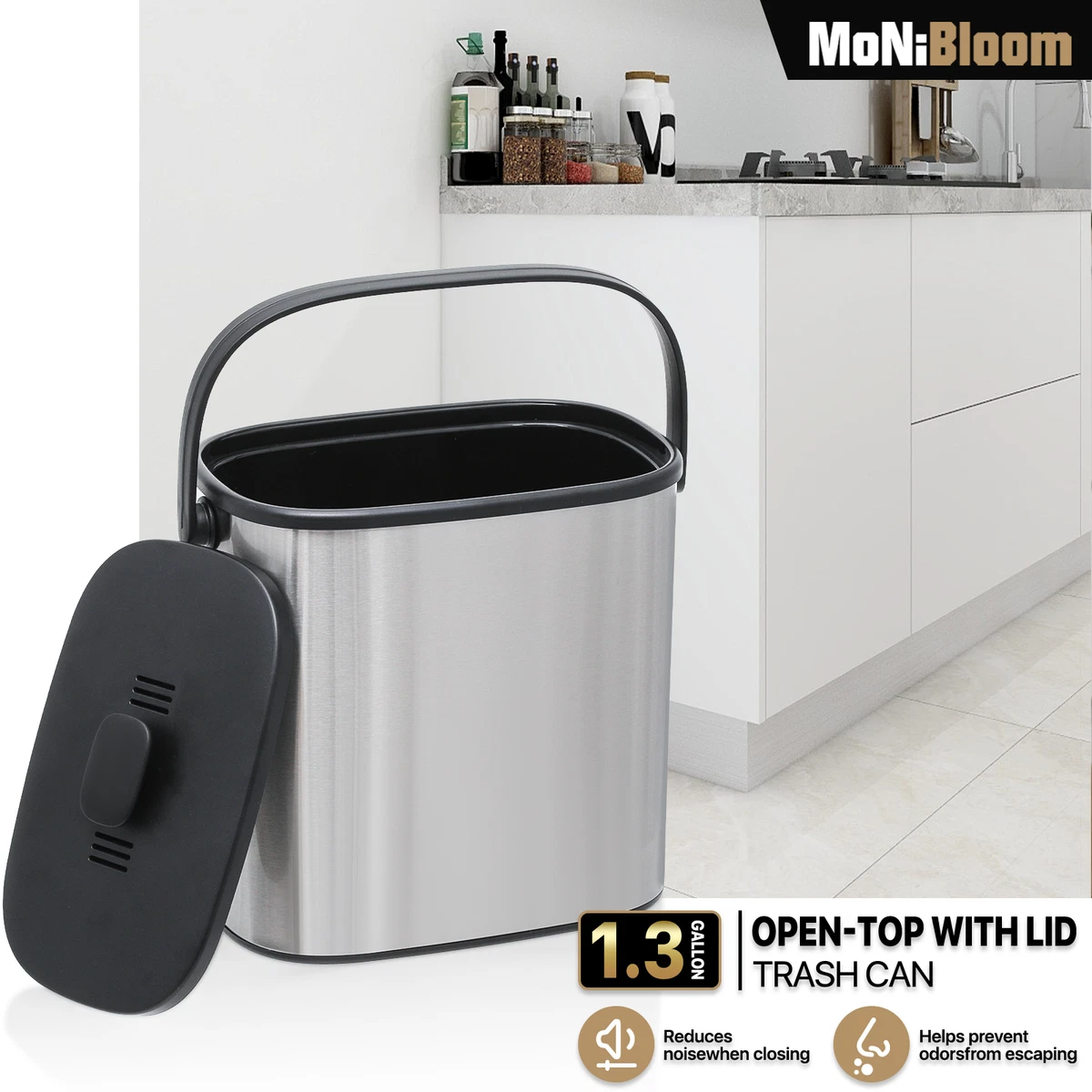 Kitchen Trash Can with Lid for Office Bedroom Bathroom Step Trash Bin Fingerprint-Proof Garbage Bin Brushed Stainless Steel 13 Gallon / 50 Liter