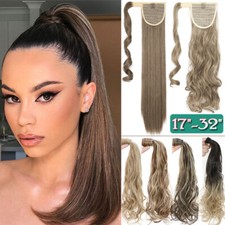 US Real Long Thick Wrap Ponytail Pony Tail Clip In Hair Extension As Human Curly