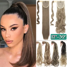 US Real Long Thick Wrap Ponytail Pony Tail Clip In Hair Extension As Human Curly