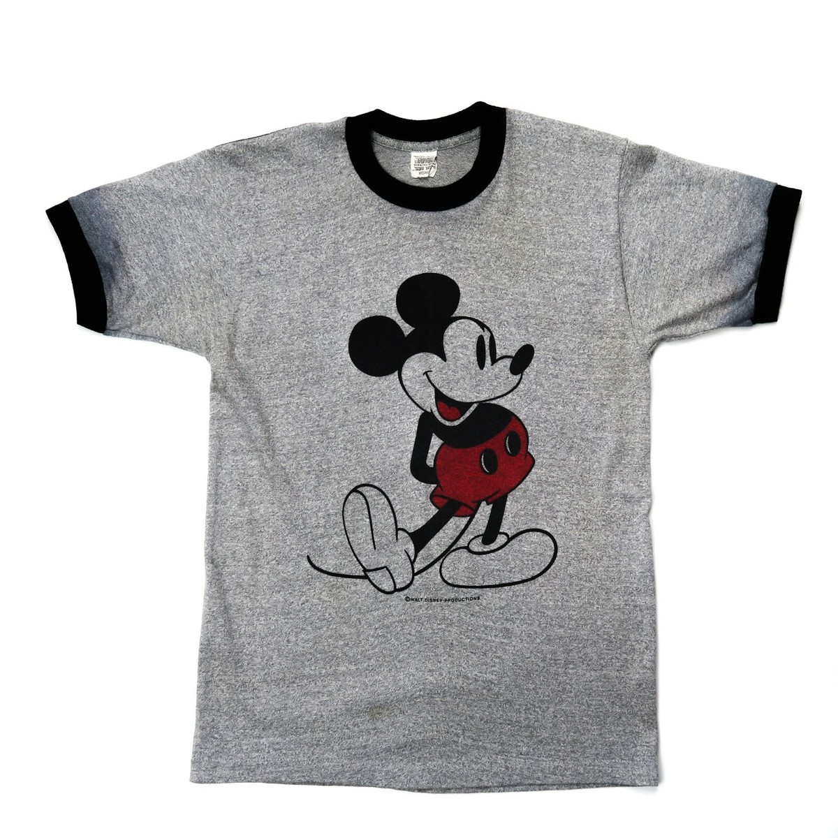Mickey Mouse×Tropix Togs Tシャツ (6-8) Vtg Tropix Togs Mickey Mouse Medium Gray Single Stitch Ringer
