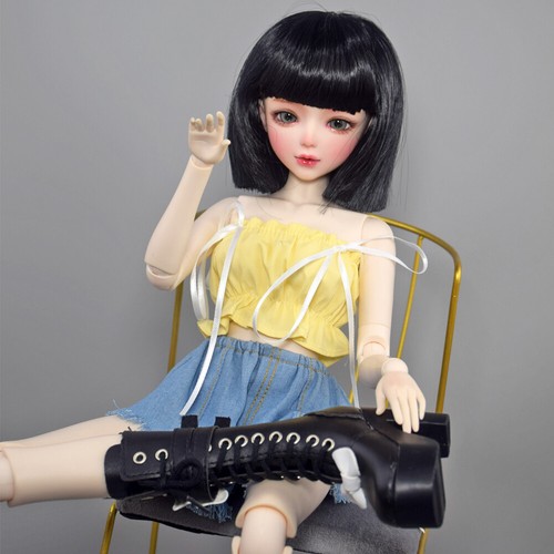 Voller Satz 1/3 Große BJD Puppe Mädchen Mit Schwarzen Kurzen Haar Mode Kleidung - Picture 22 of 24