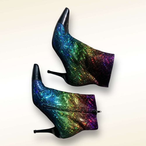 Holographic Rainbow Sparkle Stiletto Ankle Boots size 8.5 - Picture 9 of 10