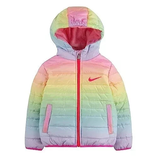 NEW Infant Girls Nike Full-Zip Hooded Puffer Jacket Ombre Rainbow Size 12 months