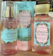 3pc SWEETEST SONG 2.5oz Travel Size MIST, CREAM  3oz WASH Bath and Body Works