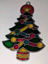 Stained Glass Style Decorated Tree Xmas Christmas Ornament Holiday Vintage Pine