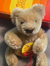 VINTAGE MINI STEIFF MOHAIR TEDDY BEAR 3" Box and Paper Tags No Button
