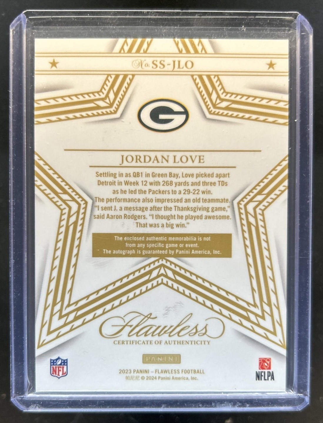 2023 Panini Flawless Jordan Love Star Swatch Signatures Patch Auto #/25 #SS-JLO view 2