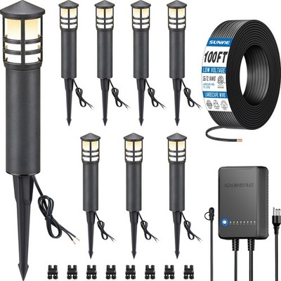 SUNVIE All-in-One LED Landscape Lighting Kit, 8-Pack Low Voltage Pathway Ligh...