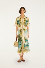 FARM Rio Off-White Royal Sea Collared Midi Dress Multicolor Size XS NWT
