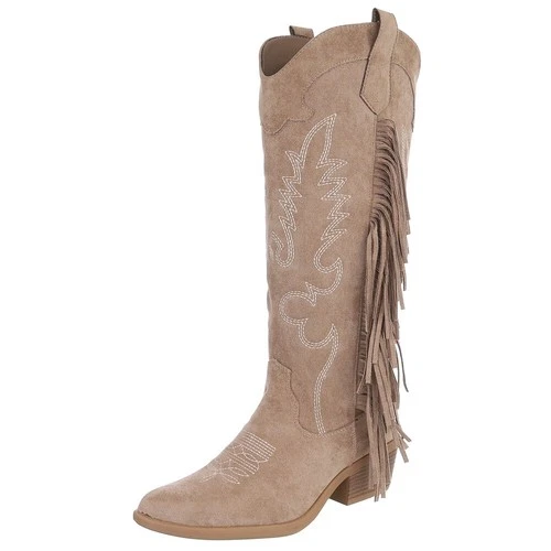 Women's Fringe Zip Up Cowboy Boots Ital Design 0347 in Tan