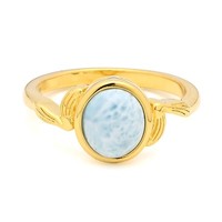 Cavill Larimar Ring 1,65Ct Oval Cabochon Sterlingsilber Vergoldet Damen Schmuck