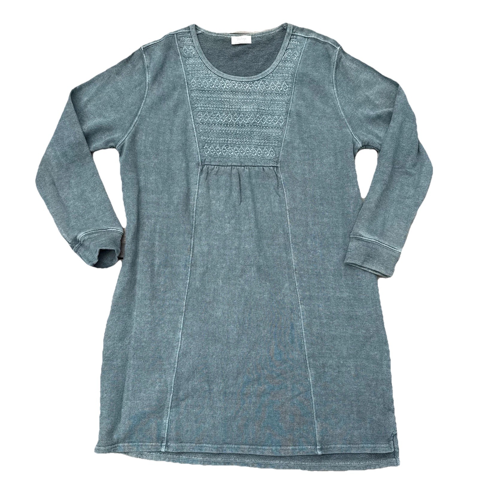 Wrap London Hemp Cotton Dress Size 14 Lagenlook Teal Long Sleeve Shirt Dress