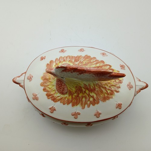 Tureen Serving/Egg Dish With Rooster/Chicken Lid ABV Bossano Vintage 24cm - Foto 7 di 14