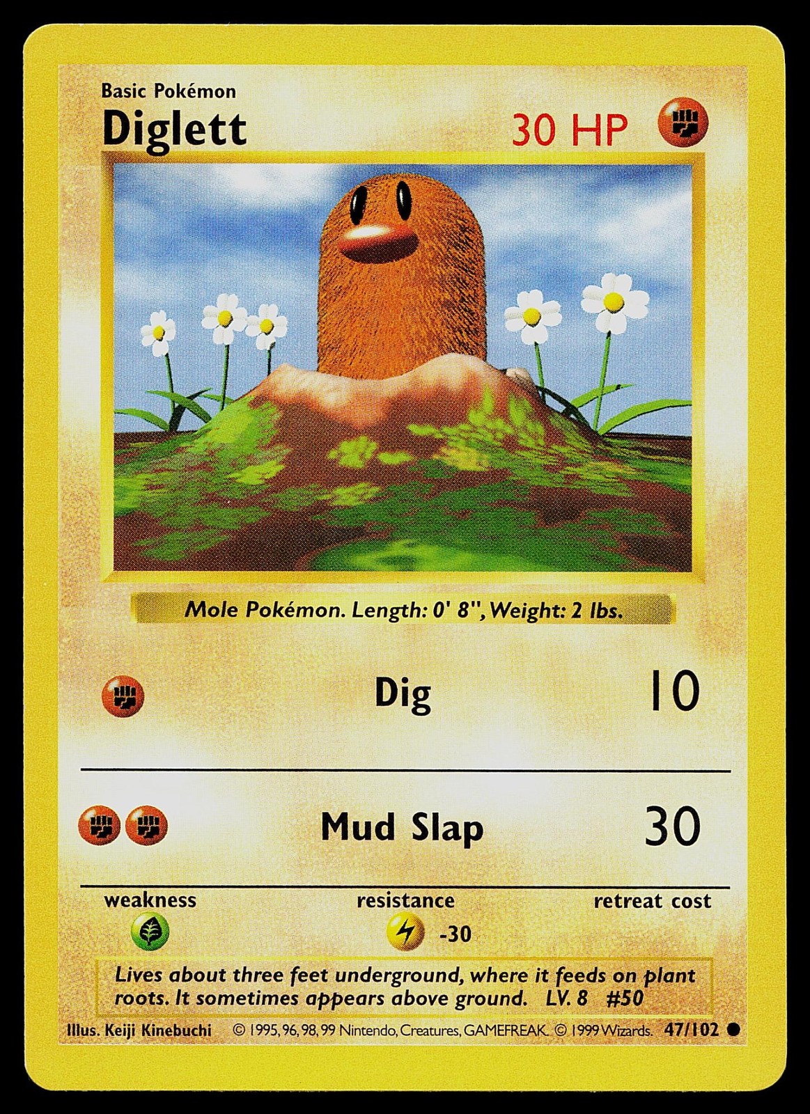 Pokemon Card - Diglett Base Set Shadowless 47/102 Unlimited Common