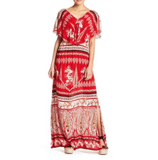 Anthro Raga Luisa Maxi Dress Red Size L Multicolored Summer Boho Hippie Festival