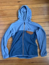 Patagonia Fleece Jacket Youth M 10 Blue Hooded Full Zip Colorblock Logo