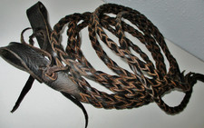 BUTTER SOFT BRAIDED  PLAIT BLACK LEATHER VINTAGE BRIDLE REINS-DAINTY PENCIL THIN