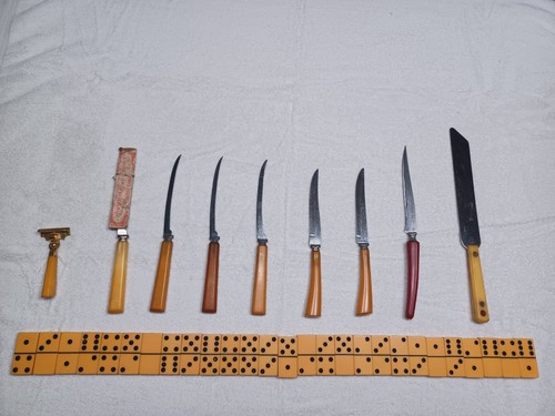 VTG Bakelite Lot Mixed Cutlery Stainless Steel Dominos Razor