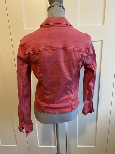 Kut from the Kloth Denim Jacket Frayed Hem Red Womens Size Small - Picture 4 of 10