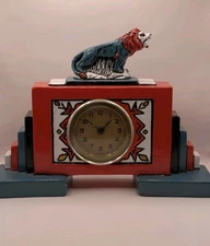 Vintage Plaster Art Deco Clock In Style Of Clarice Cliff OOAK Cold Painted