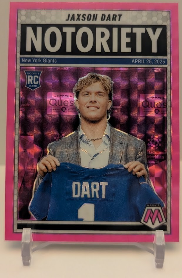 2025 Jaxson Dart Panini Mosaic Notoriety Pink Fluorescent Rookie