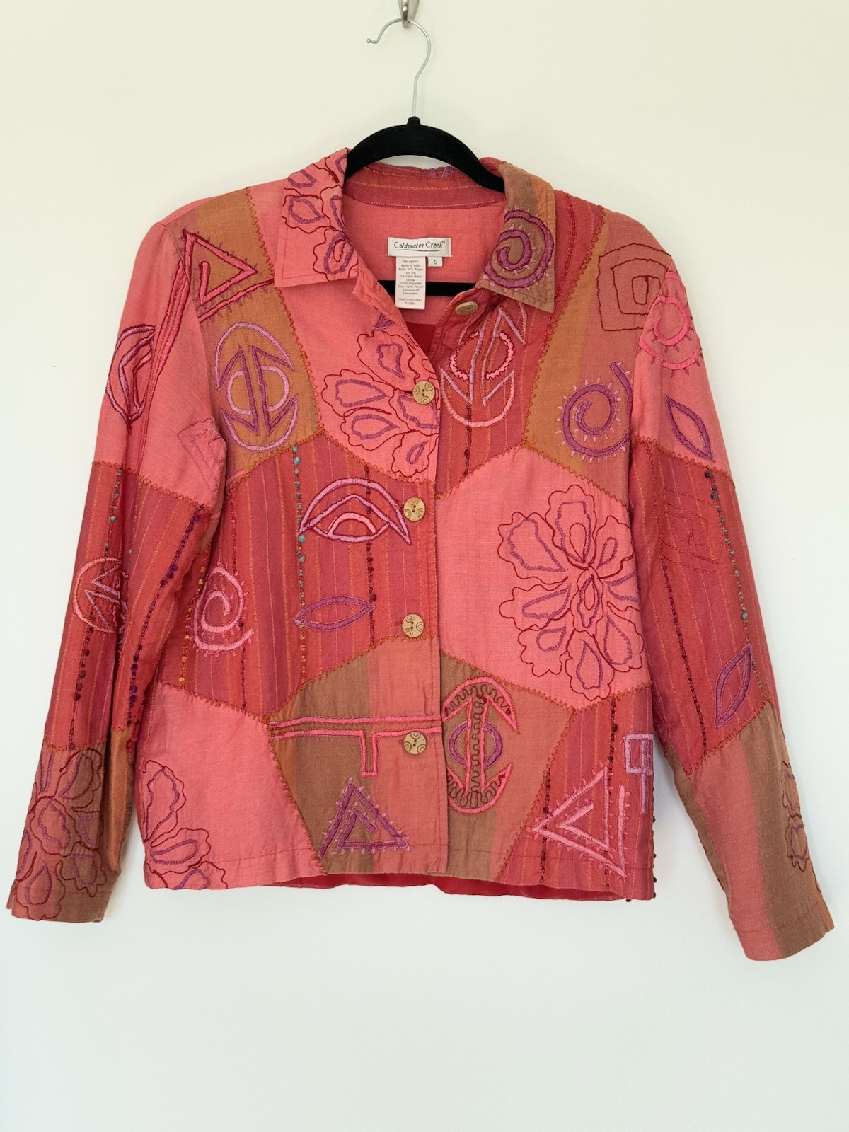 Vintage Coldwater Creek Jacket Women S Pink Red Patchwork Embroidery Boho