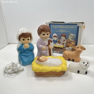 Nativity Scene Blow Mold Lot General Foam Plastics Illuminated 5 Pieces Vintage