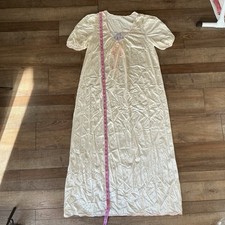 VTG Lorraine Nylon Nightgown Size L Ivory Pink Trim Floral Bow USA Made 38123