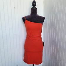 NWT Lulus Orange One-Shoulder Streap Bodycon Mini Dress Knot Detail Stretch S