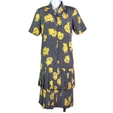 VINTAGE YELLOW  POLKA DOT FLORAL PLEATED DRESS
