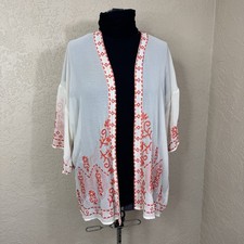 Sheer Embroidered Floral Kimono Cover-up Cream Orange Size M/L Boho Beach Resort