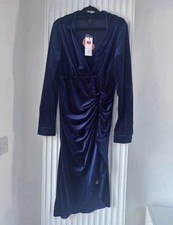 Cider Navy Blue Velvet Ruched Dress Size Large NWT