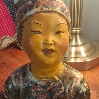 Barcelona Hand Painted Multicolor Plaster Bust Joe Celona Sculpture Woman