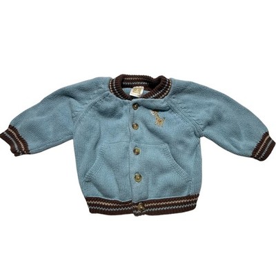 Vintage/Y2K  Carter's Baby 3 Months Blue Knit Giraffe Button Cardigan Sweater