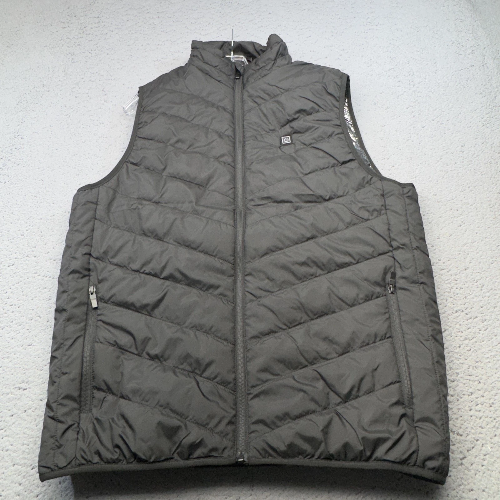 Heated Puffer Vest Mens Medium Black Quilted Full Zip Lined Insulated USB Type A