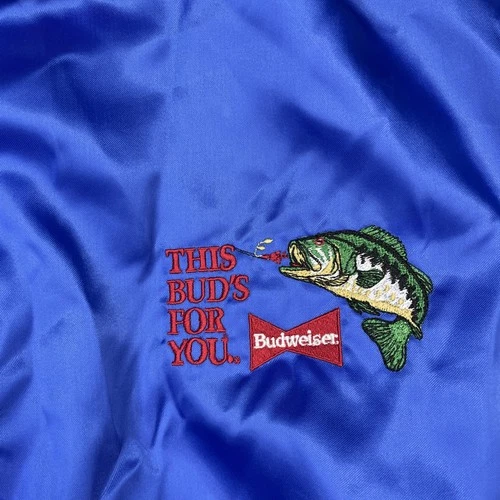 VTG Budweiser This Buds For You Bass Fishing Satin Varsity Jacket USA Mens XL - product listing photo