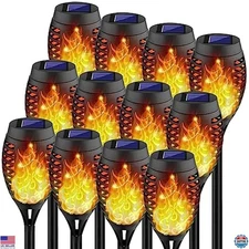 12Pack Flickering Flame Solar Torch Lights, Waterproof Outdoor Garden Decor