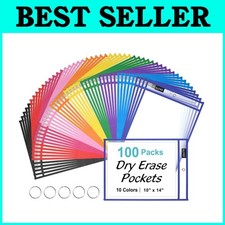 School Supplies, 100-Pack Oversized Dry Erase Pockets, 10x14