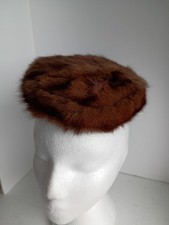 Genuine Real Mink Fur Antique Women's Fascinatior Hat Brown Pill Box Unmarked 6"