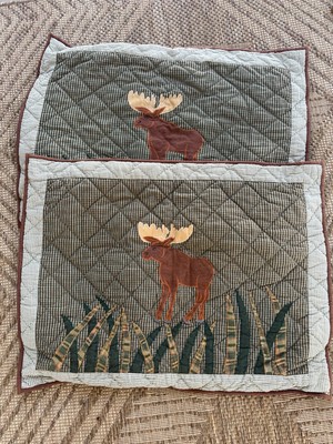 Vtg Patch Magic Quilted Pillow Shams Patchwork Plaid (set of 2) 19x25 Moose Cozy