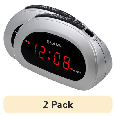 SHARP Digital Alarm Clock, Cosmic Silver, Easy to Set Controls, Red LED (2 pack