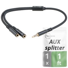 fouraces AUX y Splitter - 4 Pole, Adapter Cable Very Short - 1 ft 1ft, Black