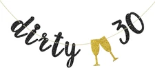 Black Glitter Dirty 30 Banner - Happy 30th Birthday Banner - Happy 30th Annivers