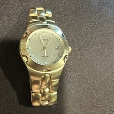 Lorus LR0504 Date Mens Gold Tone Wrist Watch Quartz 100ft New Battery