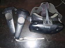 HTC Vive VR Headset System w/ Controllers & Cables – Base Station Not Included 