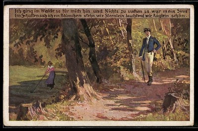 Künstler-AK Paul Hey: Volksliederkarte Nr. 62: Ich ging im Walde so für mich hi 